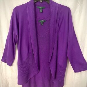 Ralph Lauren Purple Cardigan Sweater Set with Waterfall Collar